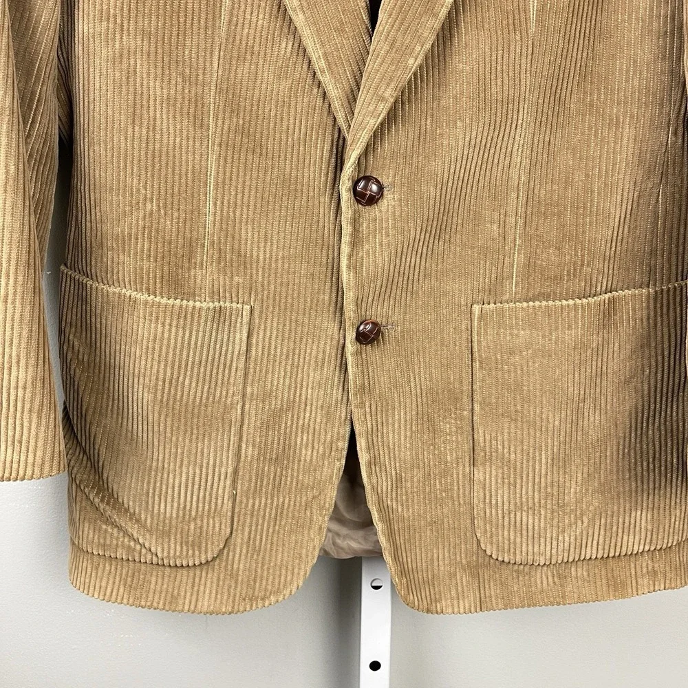 Vintage Circola Moda Mens 39R‎ Corduroy Blazer Sport Coat Jacket Tan Cotton